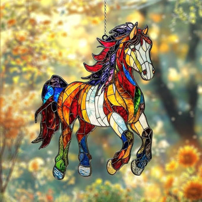 Horse Acrylic Suncatcher, Equestrian Lover Suncatchers for Window Hanging Ornament, Stained Glass Effect Art Garden Decor, Gifts for Mother's Day, Mom, Grandma, Wife, Women, Nana