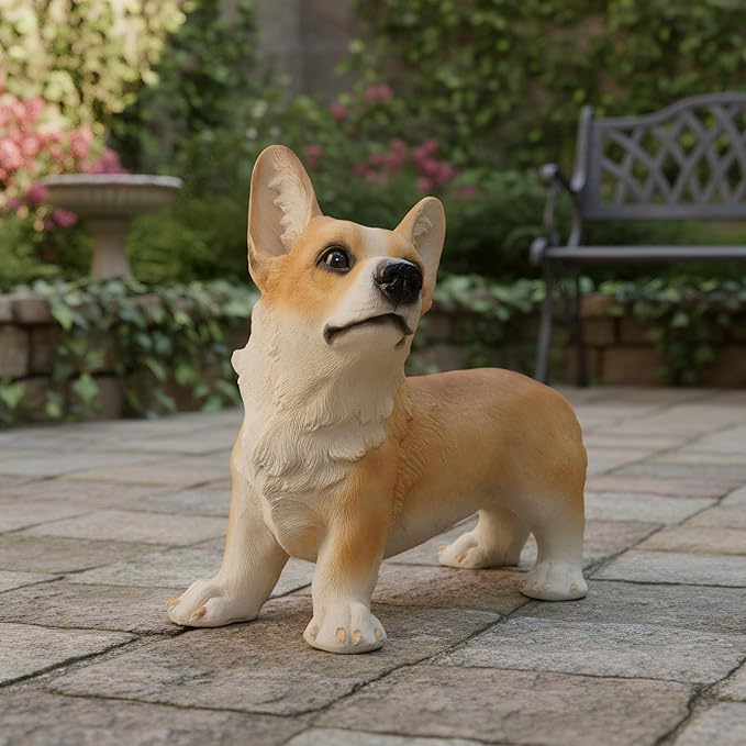 Brown Corgi Statues Outdoor Decorative, Dog Memorial Statue for Yard Lawn Patio Porch, Garden Pet Grave Marker Figures,
