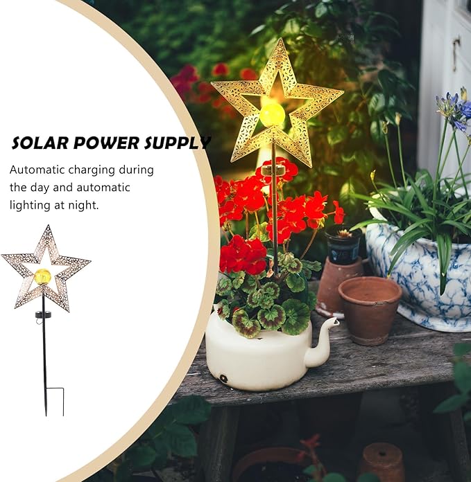 Outanaya Solar Iron Craft Garden Lawn Ground Light Star Hollow-Out Solar Pathway Lamp Outdoor Landscape Yard Decor