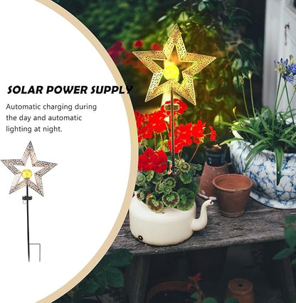 Outanaya Solar Iron Craft Garden Lawn Ground Light Star Hollow-Out Solar Pathway Lamp Outdoor Landscape Yard Decor
