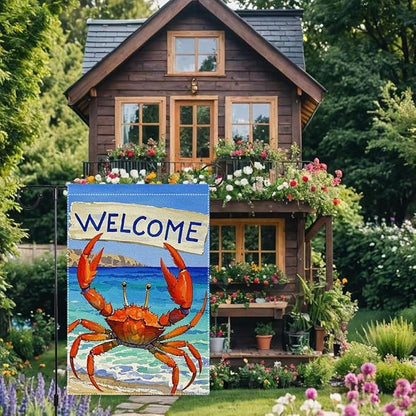 Welcome Crab Garden Flag 12x18 Inch Vertical Double Sided Small Burlap Patio Lawn Holiday Yard Outdoor Decor Outside Decorations