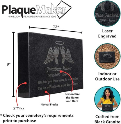 PlaqueMaker Black Granite Memorial Headstone Or Garden Memorial for Lost Infant or Child - Include You Personalized Text. Can be Used as a Sympathy Gift, Garden Stone or Grave Maker (12 x 8 x 2)