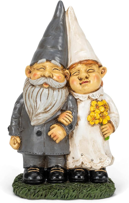 NAT & JULES Married Gnome Couple Colorful Finish 12 inch Resin Garden Statue