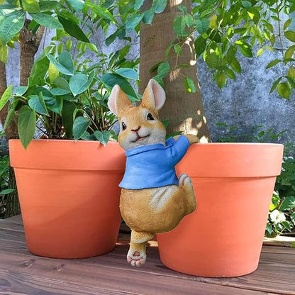 Mini Hanging Bunny Resin Garden Statues, Cute Rabbits Sculpture, Indoor Outdoor Decorations Cute Rabbits Planter Pots Hanger, Art Décor Figurine Ornament for Easter Yard Home Garden Patio