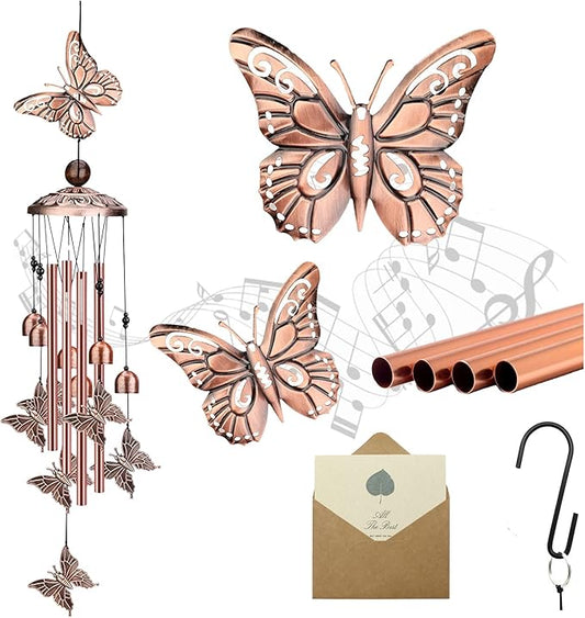 Choha Butterfly Wind Chimes Outdoor Decor, with 4 Tubes 6 Bells 7 Butterflies Mobile Romantic Wind Catcher, Butterfly Windchimes for Home, Mom Grandma Gifts, Patio, Garden, Festival Decoration