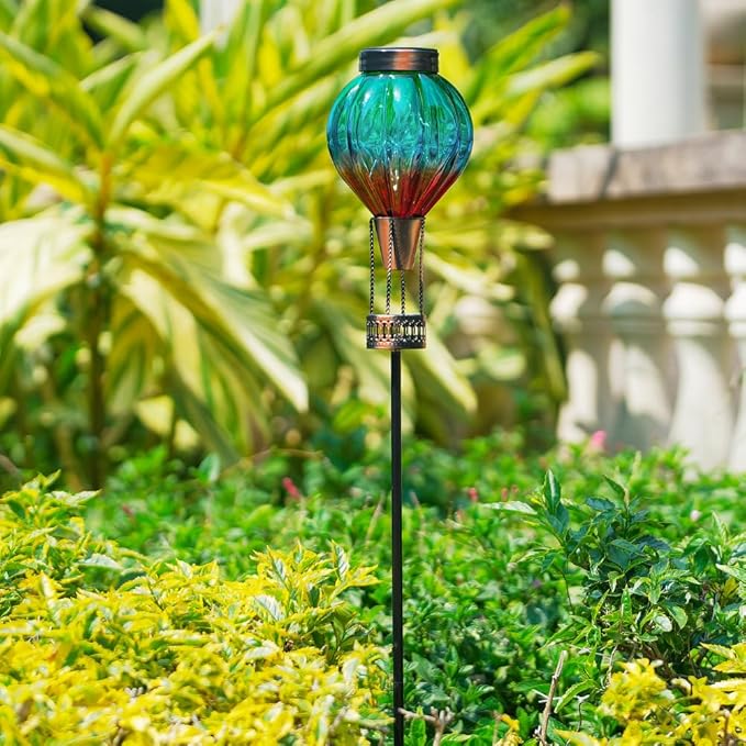 Solar Garden Lights Outdoor Waterproof with Hot Air Balloon, Led Garden Lights Outdoor Solar Landscape Stake Light Decor for Outside Pathway Walkway Yard Patio