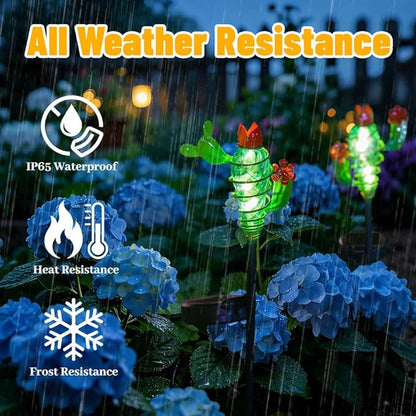 Viveta 2Pack Garden Solar Lights - Cactus Solar Figurine Lights Stake, Waterproof Outdoor Decor for Pathway, Patio，Lawn