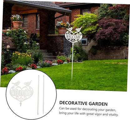 Outdoor Welcome Garden Sign Stake Decorative Metal Welcome Board for Yard Patio Lawn Plug-in Garden Decor 33.85X7.87In
