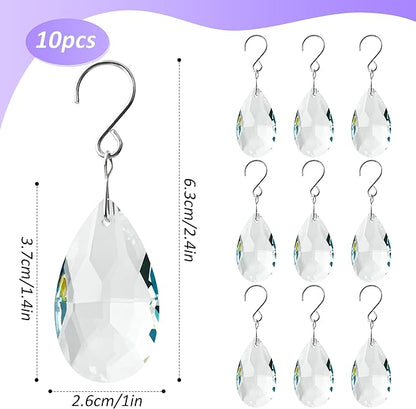 10pcs Crystal Sun Catcher, 38mm Hanging Clear Teardrops Chandelier Crystals Parts Prisms Pendants with Hook for Windows Lamps Christmas Ornaments Crystal Tree Decorations Home Decor (Clear)