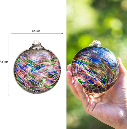 4”Christmas Balls, Gazing Balls Hanging Witch Balls, Hand-Blown Glass Ball Christmas Ornament for Window Outdoor Home Decor, Christmas Tree Decoration, Gifts for Women (Purple