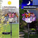 Weepong Outdoor Solar Lights 2 Pack, Solar Garden Lights with 18 Butterflies Decoration Outdoor Lamps, Waterproof Butterfly Flower Lights for Patio Yard Lawn Garden Decor, Gifts for Mom Women
