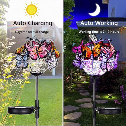 Weepong Outdoor Solar Lights 2 Pack, Solar Garden Lights with 18 Butterflies Decoration Outdoor Lamps, Waterproof Butterfly Flower Lights for Patio Yard Lawn Garden Decor, Gifts for Mom Women