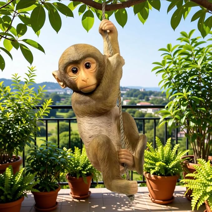 5.9 Inch Outdoor Monkey Statues – Lifelike Hanging Resin Monkey Figurine for Garden, Patio & Balcony Decor | Weather-Resistant Animal Ornament