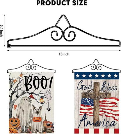 Wrought Iron Garden Flag Holder - Easy to Assemble Banner Hanger with Rust Resistant Coating - Ideal for Small Flags and Quilts, Great Yard or Wall Decor