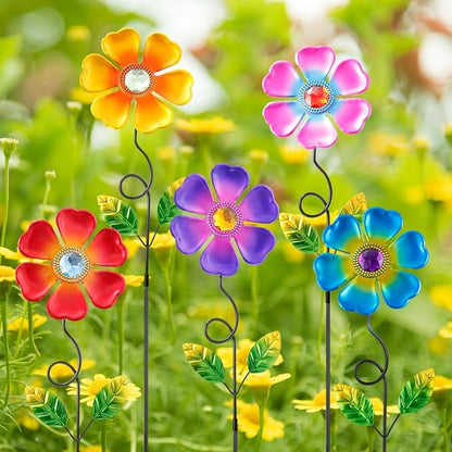 Garden Decor for Outside,Multi-Color Metal Flower Yard Art Decorative Stakes 5 pcs Lawn Ornaments Front Yard Spring Outdoor Porch Pathway Decor