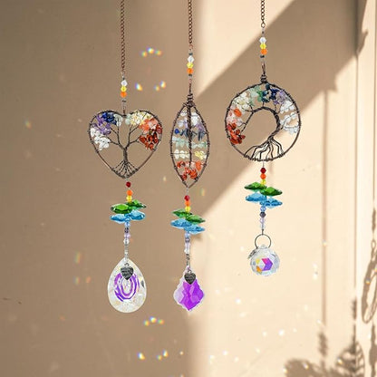 MrMrKura Tree of Life Crystal Suncatcher for Window Hanging, 3 Pieces Rainbow Maker with Prisms Decorative Sun Catcher Crystals Ornament for Indoor Home Decor