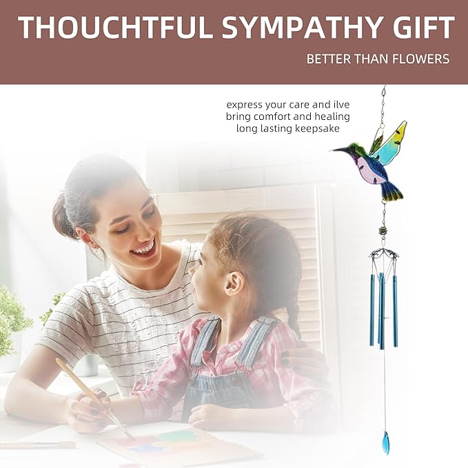 Wind Chimes Hummingbird, Garden Wind Chime for Home, Party, Festival Decor, Glass Garden Patio Yard Porch Decoration Indoor/Outside, Lifelike Hummingbird Deep Tone Style