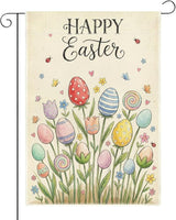 Happy Easter Flower Garden Flag Boho Easter Eggs Garden Flag Decor Spring Double Sided House Flag for Outside Yard Decorations 12×18 Inch