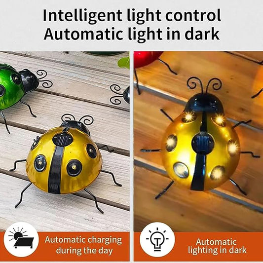 keeda Solar Ladybugs Garden Decor, Waterproof 5.5 Inch Metal Lady Bugs Cute Wall Art LED Garden Light Outside Decor for Porch Lawn Patio Balcony Pathway (3 PCS)