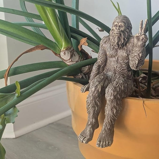 John Bernard & Company Bigfoot Peace Sign Decorative Sasquatch Yeti Statue/Figurine Indoor/Outdoor Sculpture for Patio, Deck, Home, Office 10 in H Shelf Sitter Figurine (Stonewash)