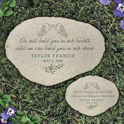 GiftsForYouNow Personalized Miscarriage Memorial Garden Stone, Baby Miscarriage Gift, in Our Hearts with Wings Small Flat Garden Stone, Infant Loss, Stillborn