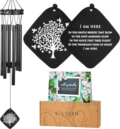 Sympathy Wind Chimes I Tree of Life Wind Chime I Funeral Wind Chimes Sympathy I Bereavement Gift for Loss of Father, Mother, Wife, Husband I Condolence Remembrance Gift I 29" Black