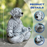 OLOMA Zen Garden Dog Sculpture Concrete Stone Statue Heavy Protective Resin Coating Weather Resistant Outdoor Indoor Patio Accent Display Feature Decorative Garden Accent Feature