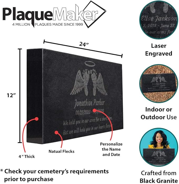 Black Granite Memorial Headstone Or Garden Memorial for Lost Infant or Child - Include You Personalized Text. Can be Used as a Sympathy Gift, Garden Stone or Grave Maker (24 x 12 x 4)