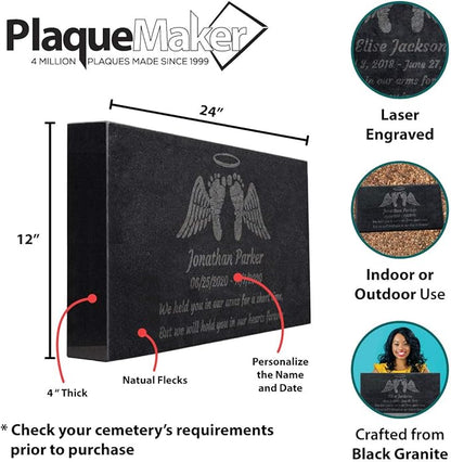 Black Granite Memorial Headstone Or Garden Memorial for Lost Infant or Child - Include You Personalized Text. Can be Used as a Sympathy Gift, Garden Stone or Grave Maker (24 x 12 x 4)