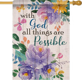 Artofy with God All Things are Possible Christian Large Decorative House Flag, Spring Summer Religious Purple Peony Flower Yard Garden Outside Decor, Inspirational Farm Outdoor Home Decoration 28 x 40
