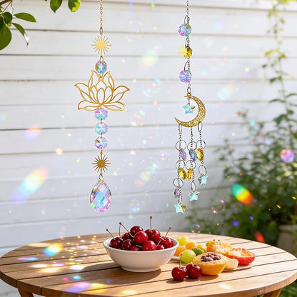 2Pcs Sun Catcher Crystals, Crystal Suncatchers Window Hanging, Natural Amethyst Pendant Ornament for Indoor Outdoor Prism Home Garden Meditation Decor