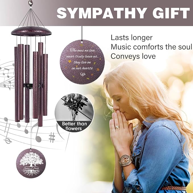 ASTARIN Bronze Remembrance 32 in Wind Chimes, Personalized Bereavement Gifts for Loss of Father Dad Papa, Memorial Wind Chimes for Loss of Loved One, Patio Outdoor Decoration, Produced in USA