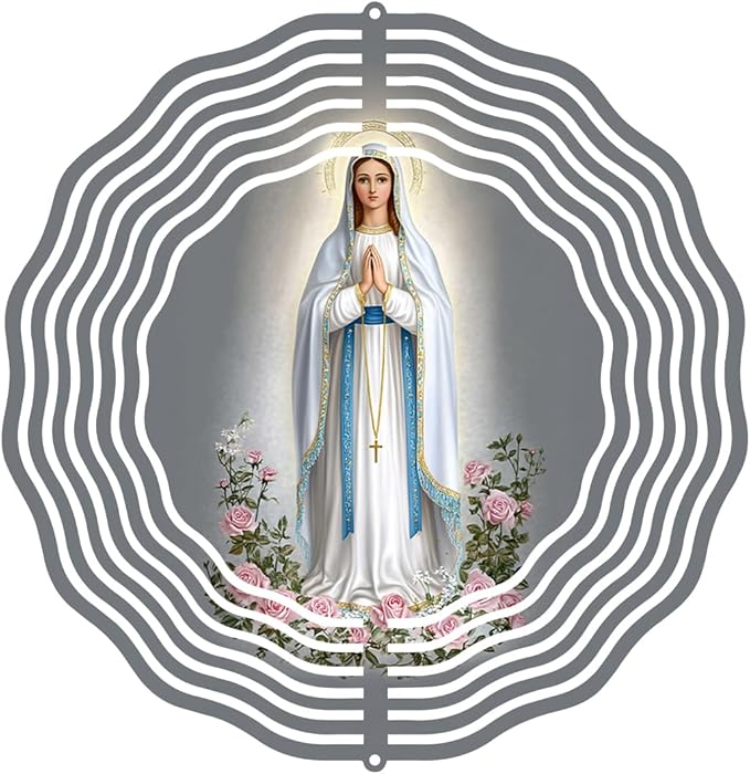 Virgin Mary Prayer Wind Spinner, Metal Wind Spinners Outdoor Indoor, Virgin Mary Cross Hanging Garden Decor for Outside, Stainless Wind Spinners for Yard and Garden 10 inch 3D (25.76X25 CM)