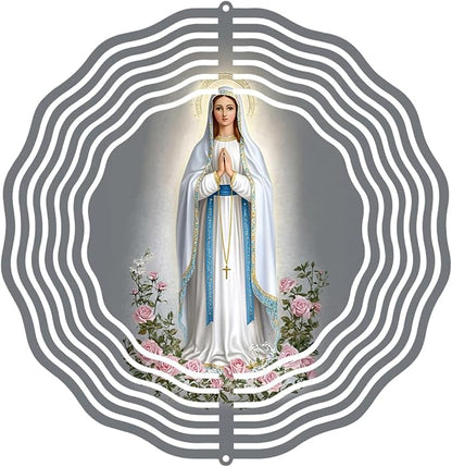 Virgin Mary Prayer Wind Spinner, Metal Wind Spinners Outdoor Indoor, Virgin Mary Cross Hanging Garden Decor for Outside, Stainless Wind Spinners for Yard and Garden 10 inch 3D (25.76X25 CM)