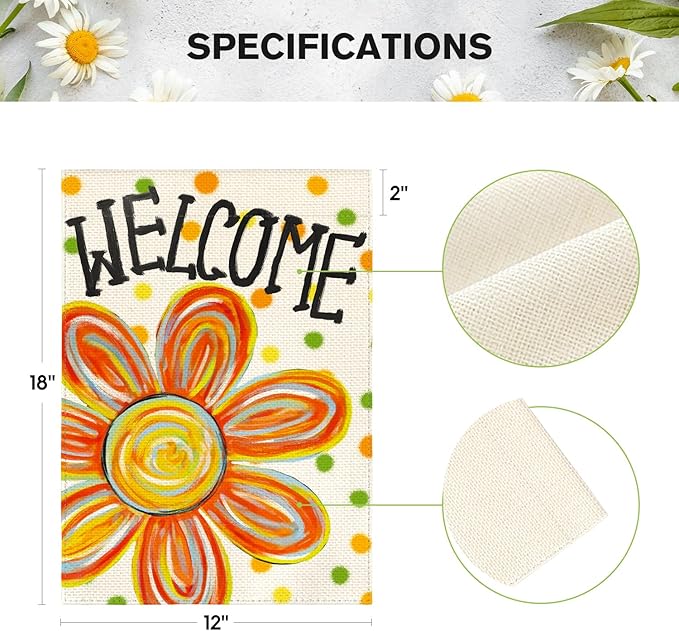 AVOIN colorlife Summer Floral Garden Flag 12x18 Inch Double Sided Outside, Welcome Seasonal Polka Dots Yard Outdoor Flag