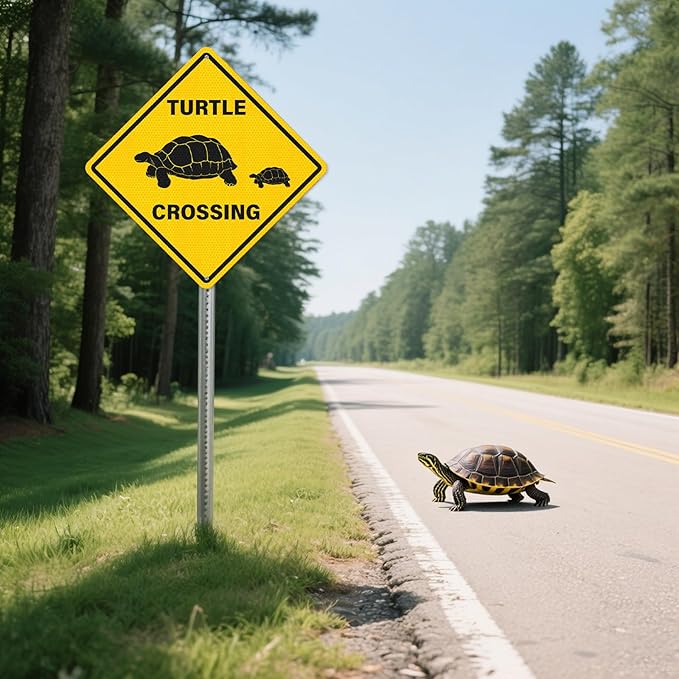 2 Pack Turtle Crossing Sign 12" x 12" Reflective Aluminum Warning Signs UV Protected Waterproof Funny Metal Turtle XING Sign for Yard Garden Fence House Outdoor Wall Decor