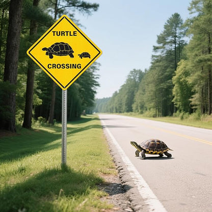 2 Pack Turtle Crossing Sign 12" x 12" Reflective Aluminum Warning Signs UV Protected Waterproof Funny Metal Turtle XING Sign for Yard Garden Fence House Outdoor Wall Decor