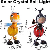Solar Ladybug Lantern Outdoor Waterproof - Crackle Glass Globe LED Light, Cute Metal Bug Tabletop Lamp for Yard Patio Garden, Gift for Mom Women Grandma Housewarming