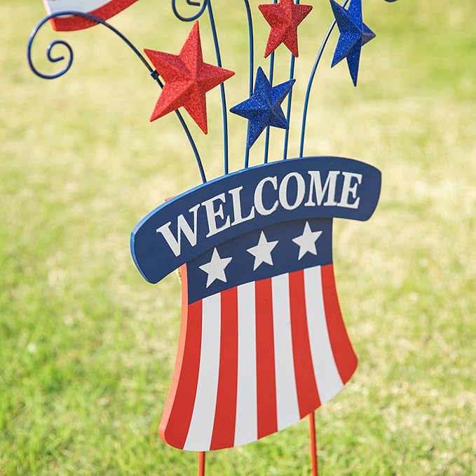 Glitzhome 30.25" H Wooden/Metal American Flags Patriotic Garden Yard Stake, 4th of July Wall Decor for Home Yard Front Door National Day Decoration