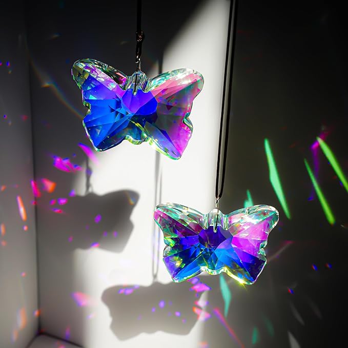 H&D HYALINE & DORA Set of 2 Crystal Butterfly Suncatcher 2.7" Crystal Sun Catchers Prisms Rainbow Maker for Windows Hanging Sun Catchers Indoor Window for Home Garden Wedding