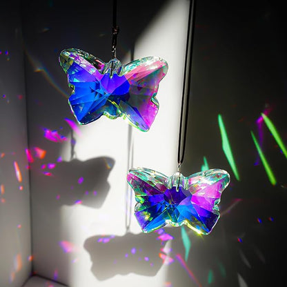 H&D HYALINE & DORA Set of 2 Crystal Butterfly Suncatcher 2.7" Crystal Sun Catchers Prisms Rainbow Maker for Windows Hanging Sun Catchers Indoor Window for Home Garden Wedding