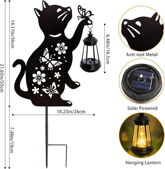 ANGMLN Cat Solar Lights Outdoor, Black Cat Hanging Lantern Waterproof, Cat Lover Gifts for Women Mom Birthday Mother's Day, Metal Garden Statue Yard Decor Patio Pathway Backyard Lawn Ornaments