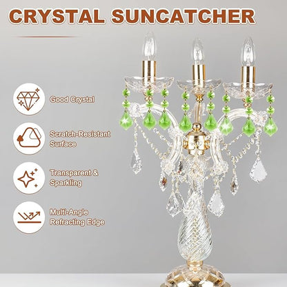 M METERXITY 10PCS Crystal Suncatcher 2 Leaves Prisms Pendants Ornament, 38mm Chandelier Hanging Crystal Sun Catcher Beads for Home Garden Windows Wedding DIY Decoration [Apple Green]