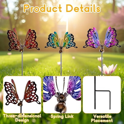 3 Pack Butterfly Decorative Garden Stakes,Metal Openwork Colorful Butterflies Yard Art Garden Stakes for Outdoor Lawn Pathway Patio Plant Pot Flower Bed Ornaments