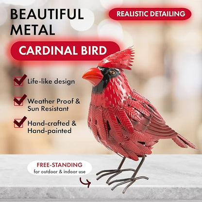 Cardinal Statue Metal Bird Yard Art, Garden Yard Sculpture Art - Red Large Realistic Standing - Christmas, Outdoor Fall, Winter, Spring, Summer Decoration - Handmade Ornament Decor Mom, Sympathy Gifts