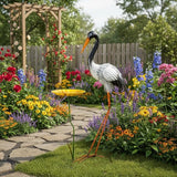 38" Metal Crane Garden Statue with Bird Bath, Large Outdoor Heron Sculpture,Rust-Proof Garden Sculptures & Statues,Yard Art for Patio & Backyard