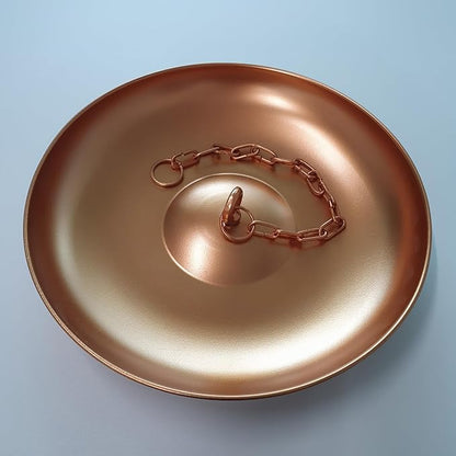 Copper Colored 11" Dia Iron Anchoring Basin with 17" Chain for Rain Chains, Rust-Resistant Plated Iron, Decorative Fountain Dish for Outdoor Garden, Lawn & Patio Water Features