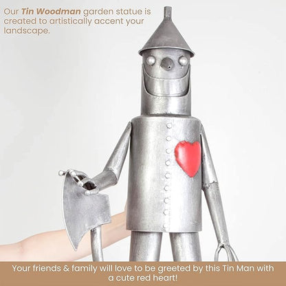 Bits and Pieces - 30.5” Tall Tin Woodsman with a Heart Garden Statue - Yard Decorations - Outdoor Sculptures - Garden Decor - Tin Man Yard Art