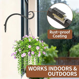 LASZOLA 2 Pack 12 Inch Hanging Plant Brackets, Heavy Duty Iron Wall Hooks for Planter, Bird Feeder, Wind Chime, Lantern, Rust Proof Decorative Hangers for Indoor Outdoor Garden Patio Fence, Black