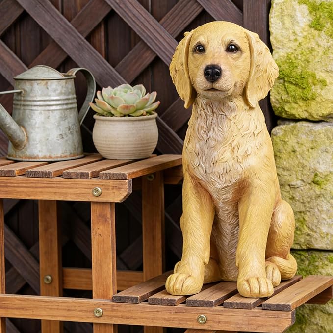 Dog Statues Lawn Decorations - Large Pet Figurines Garden Decor Golden Retriever Leprechaun Statue for Outside Patio Yard Decorations Outdoor Puppy St Patricks Day Gift for Woman 11x5.5x13 inch